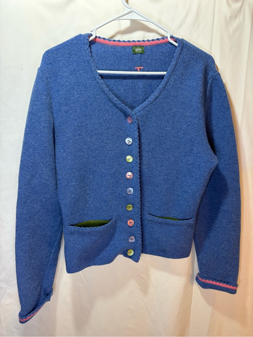 Gössl Women’s Light Blue 100% Virgin Wool Cardigan Multicolor Buttons Size 42
